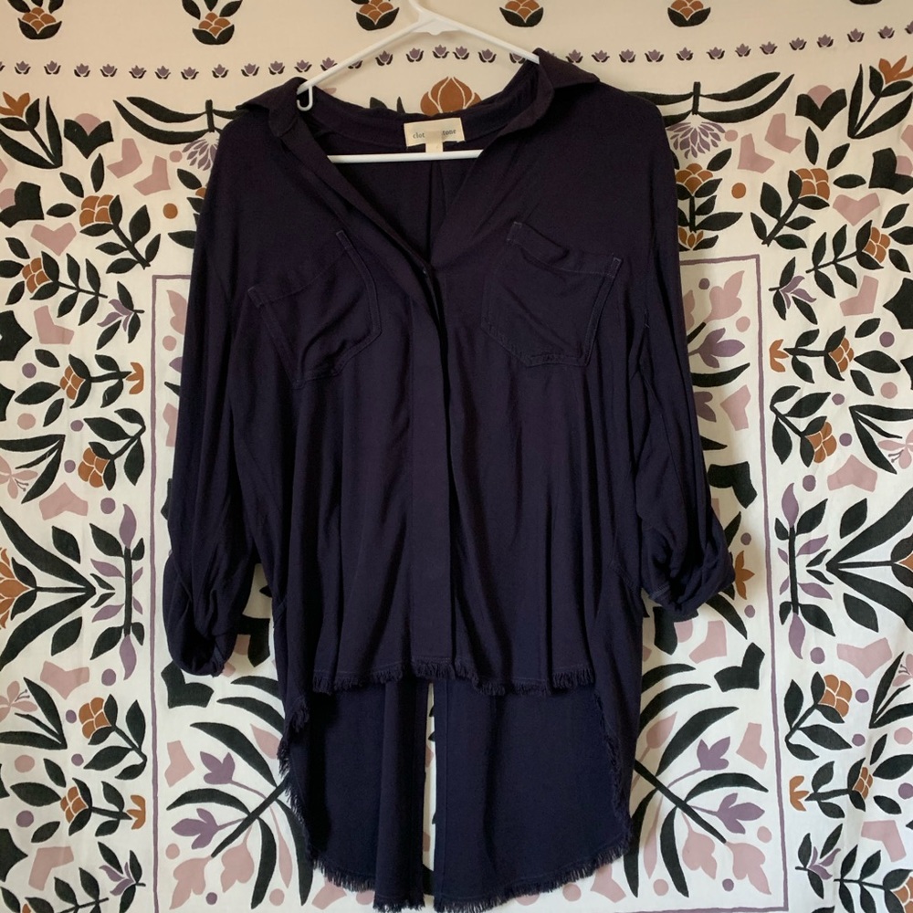 Anthro Blue Flowy Button Up